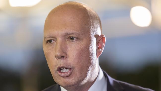 Minister for Home Affairs Peter Dutton at the Pine River Bowls Club in Bray Park, Brisbane, Tuesday, April 16, 2019. Picture: AAP Image/Glenn Hunt