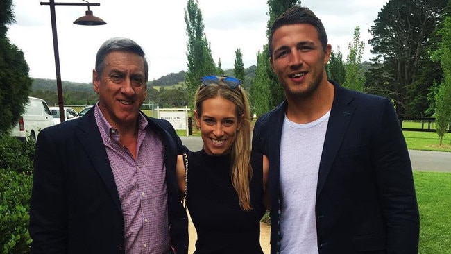 Mitch Hooke, left, Sam Burgess and Phoebe Burgess. Picture: Instagram.