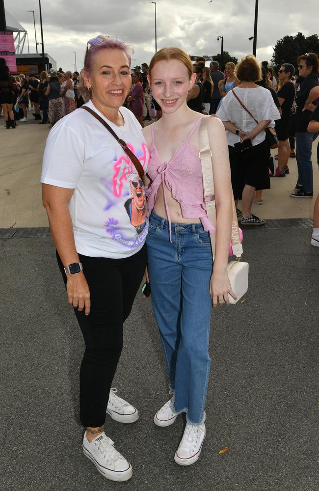 Socials at Pink convert at Townsville's Quensland Country Bank Stadium. Sally Ryan and Bailey Pollard, 15. Picture: Evan Morgan