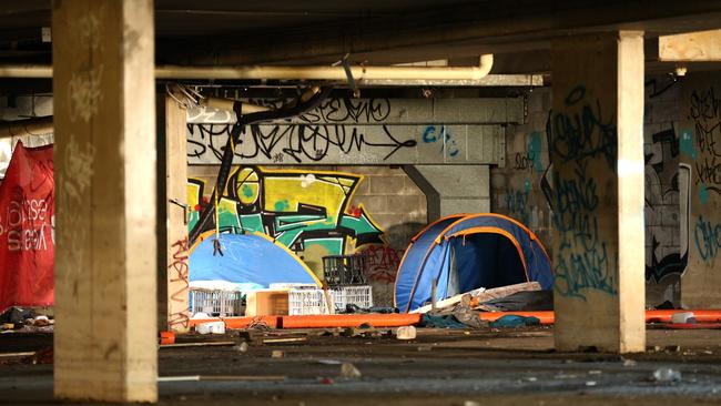 Homeless lair that is an old underground carpark in the basment of an abandoned building on corner of Markwell Ave and Gold coast high way. Picture Mike Batterham