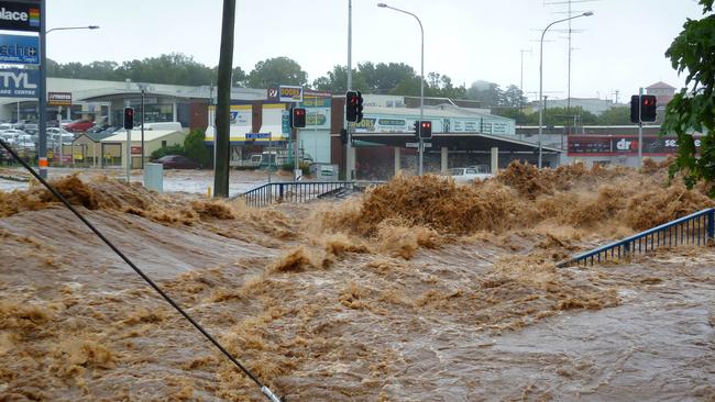 Flood waters swamp the shopping centre in Toowoomba. Picture: AFP