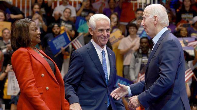 Joe Biden campaigns for Florida gubernatorial and Senate candidates Charlie Crist and Val Demings in Miami on Tuesday. Picture: AFP