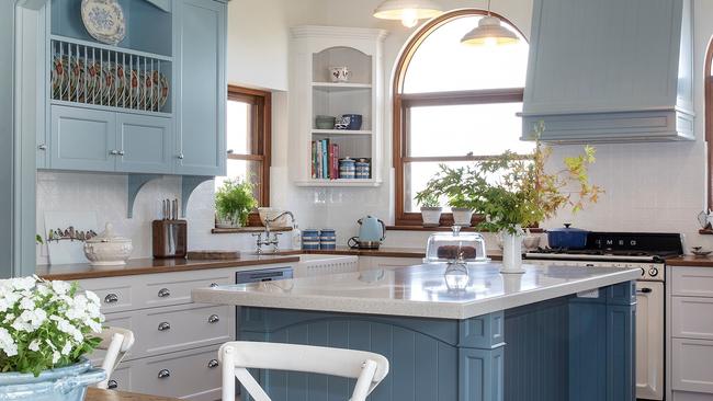 A classic blue kitchen by Carrie Deverson. Picture: Peter Hoare