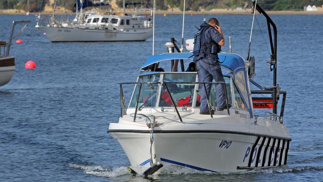 Victoria Police use hi-tech sonar-imaging equipment to search the River Derwent for Bob Chappell’s body. File picture