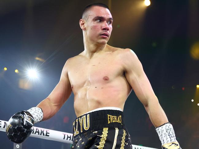 If their first press conference is anything to go by, it’s going to be a wild build-up between Tim Tszyu and Keith Thurman. Picture: Chris Hyde/Getty Images