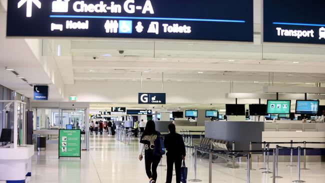 A near empty departures hall at Sydney International Airport. Picture: NCA NewsWire / Damian Shaw