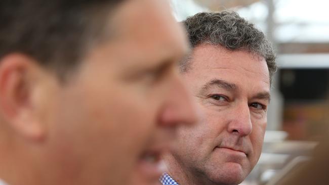 John-Paul Langbroek listening to Lawrence Springborg (foreground). Picture by Scott Fletcher