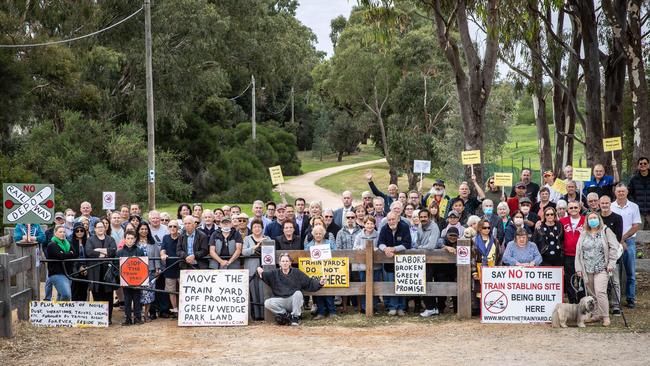 Residents impacted by Suburban Rail Loop plans met at Heatherton to discuss concerns with the state opposition. Picture: Jake Nowakowski