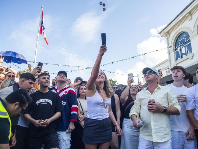 The game attracted a huge crowd of young punters celebrating Anzac Day at the Closely Hotel in Sydney. NewsWire / Simon Bullard.