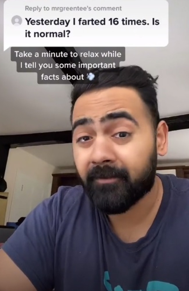 Dr Karan Raj, from the UK, explained why you should never hold in a fart and why it could be dangerous. Picture: tiktok/drkaranr