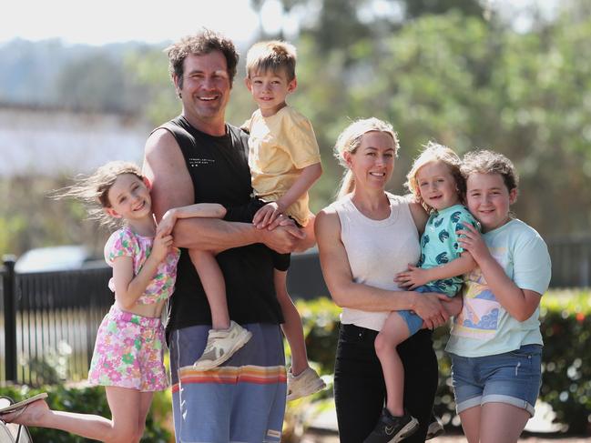 EMBARGOED FOR MONDAY 2ND OCTOBER.. Luke 42 and Cathlin Wells 41 pictured with their children Alexandra 8.Henry 6, Victoria 10 and Edward 4 from Muswellbrook NO to voice to parliament referendum  pic Sue Graham