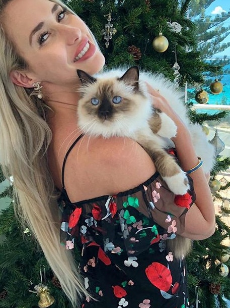 Brooke Leembruggen and Monty the cat, who has become an Instagram star.