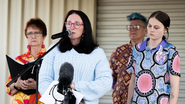 Pheobe’s mum kylie Johnson addresses the crowd on Sunday. Picture: Paul Beutel