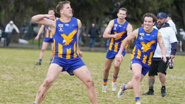 Lachlan Sharp celebrates a goal for Somerville. Picture: Valeriu Campan