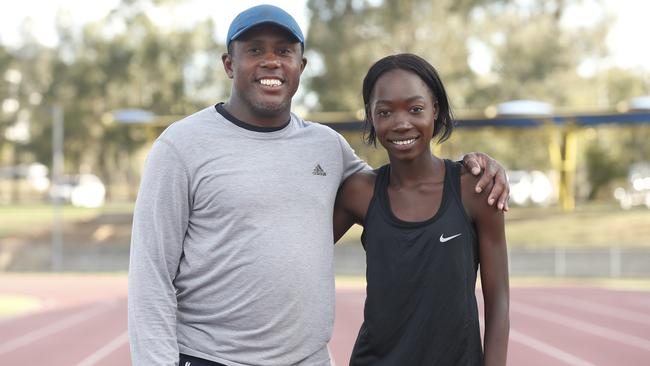 Bendere Oboya and her track coach Greg Smith in the lead up to the Commonwealth Games..