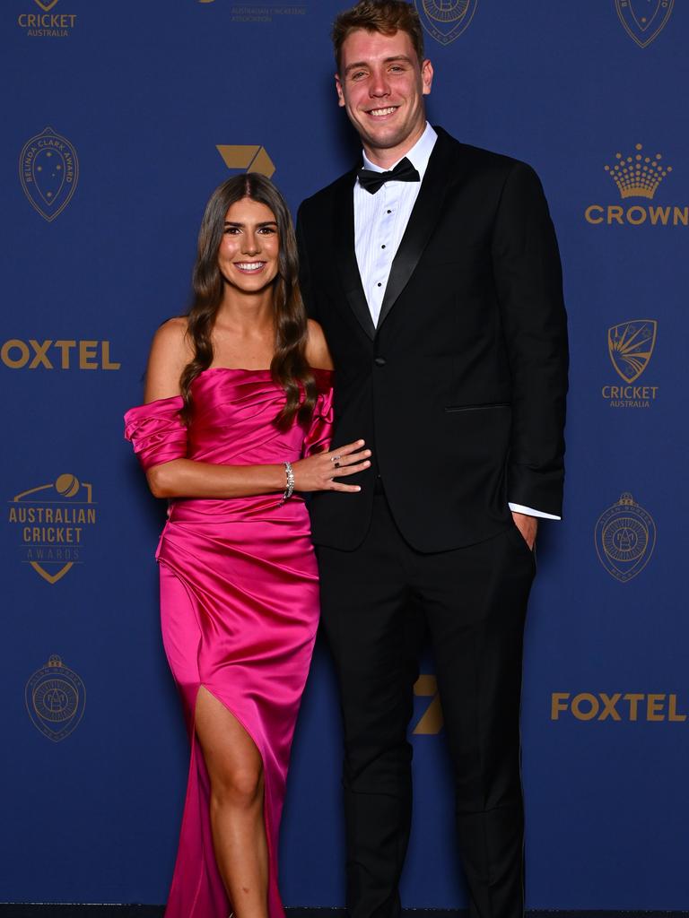 Cameron Green and Emily Redwood arrive ahead of the 2024 Cricket Australia Awards. Picture: Morgan Hancock/Getty Images for Cricket Australia