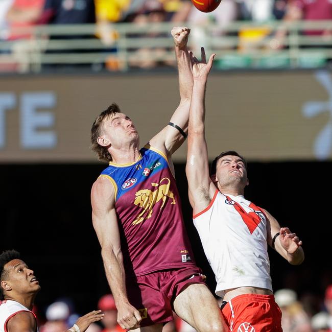 Brisbane has been penalised for its slow response to the first of two head knocks Harris Andrews suffered against Sydney on Sunday. Picture: Russell Freeman / Getty Images