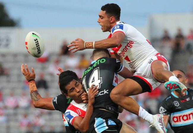 Tyrell Sloan had a tough game against the Sharks. Picture: Getty