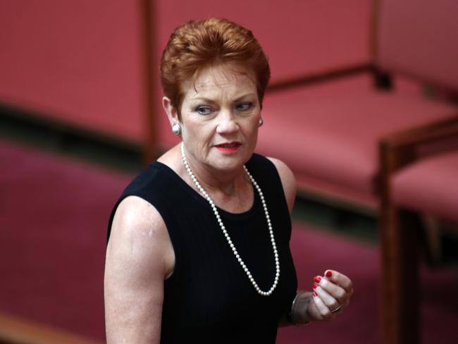 Senator Pauline Hanson was not happy leaving the Senate yesterday. Picture: Gary Ramage