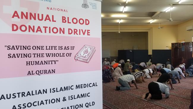 Muslims in prayer at Rockhampton's mosque on Friday.