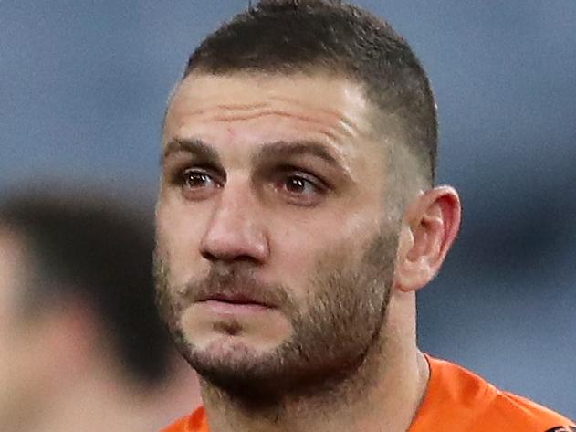 SYDNEY, AUSTRALIA - JULY 27: Robbie Farah of the Tigers looks dejected after losing the round 20 NRL match between the Canterbury Bulldogs and the Wests Tigers at ANZ Stadium on July 27, 2018 in Sydney, Australia.  (Photo by Cameron Spencer/Getty Images)