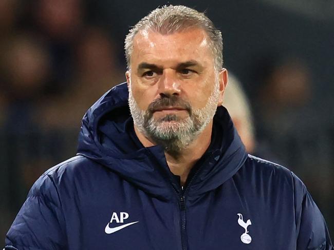 Tottenham manager Ange Postecoglou takes on the sideline against against West Ham at Optus Stadium in Perth. Picture: Trevor Collens/AFP