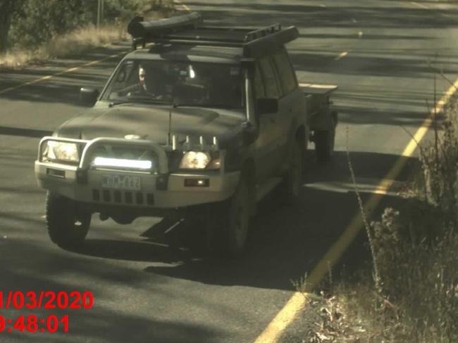 Greg Lynn's Nissan Patrol and trailer were captured by an automatic number plate recognition camera travelling along the Great Alpine Rd at 9.48am on March 21, 2020. Picture: Supplied/ Supreme Court of Victoria