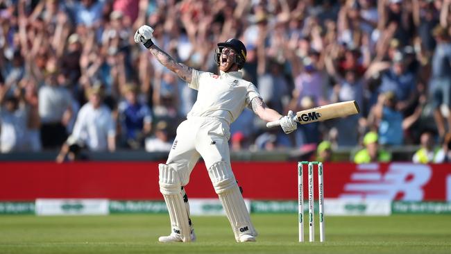 England’s Ben Stokes celebrates hitting the winning runs in the third Ashes Test at Headingley. Picture: Getty Images