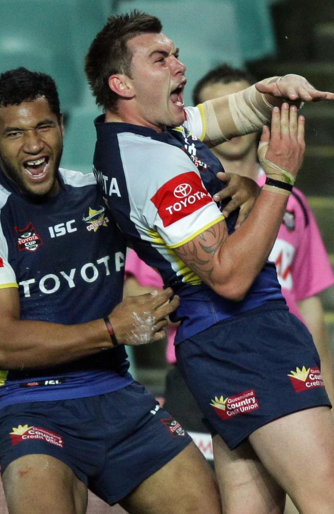 Rugby League - Toyota Cup Grand Final Qualifier. Cronulla Sharks vs North Queensland Cowboys @ SFS. Kyle Feldt celebrates scoring a try.