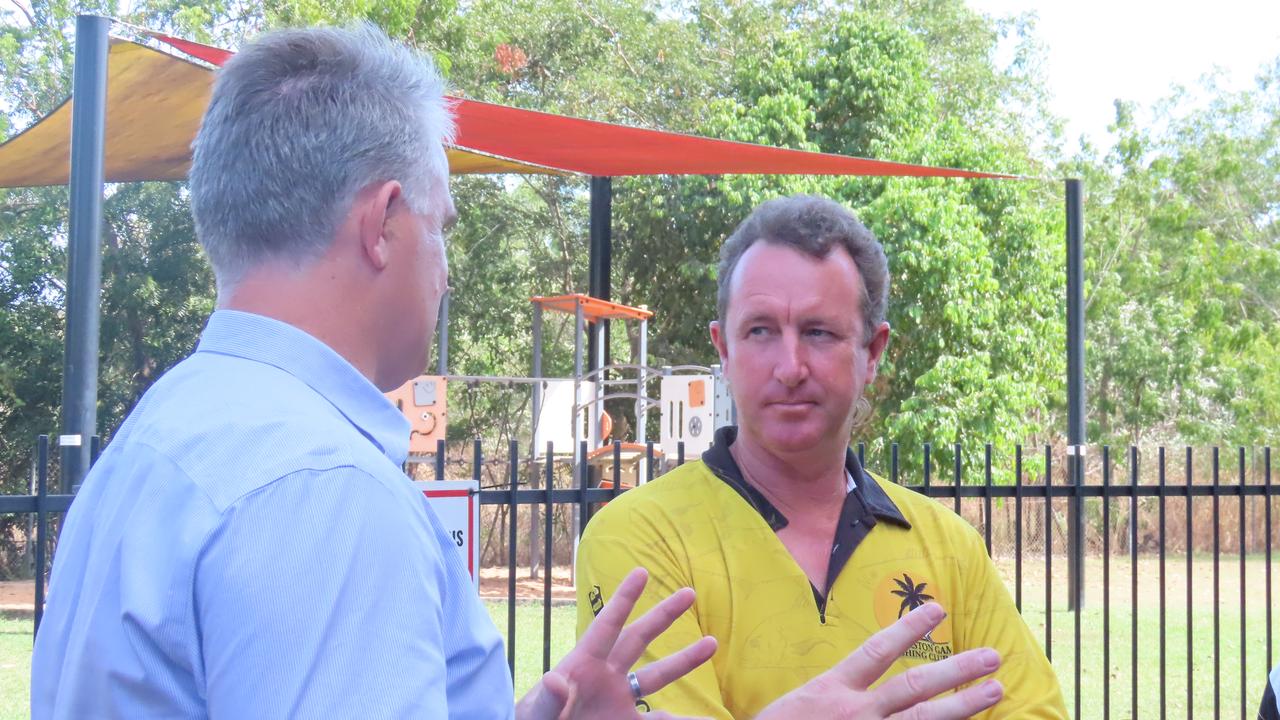 Recreational Fishing Minister Joel Bowden with Palmerston Game Fishing Club Daryl Smart. Picture: Harry Brill.