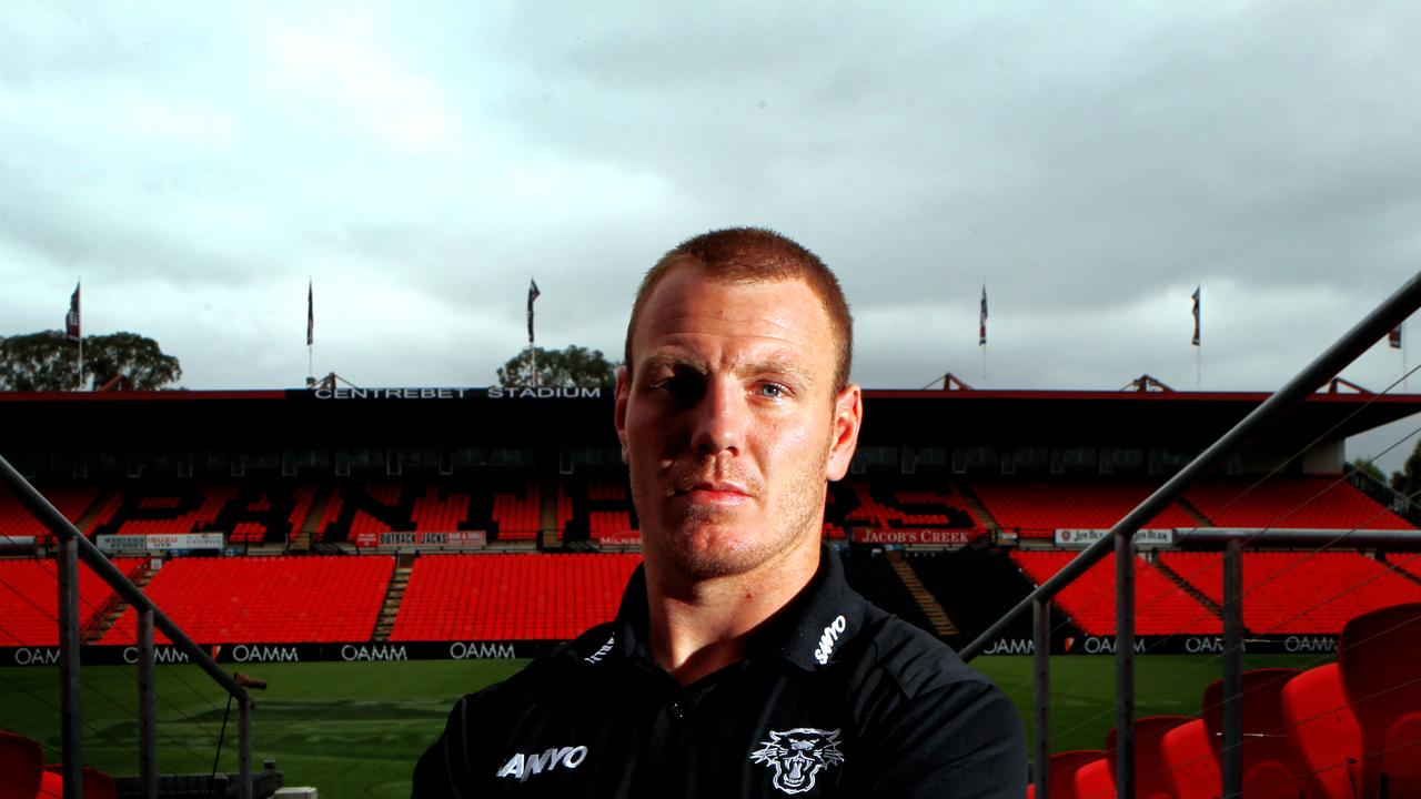 Penrith Panthers NRL player Luke Lewis at Centrebet Stadium, Penrith in Sydney's west, before team heads off to Brisbane to play the Broncos on Friday night.