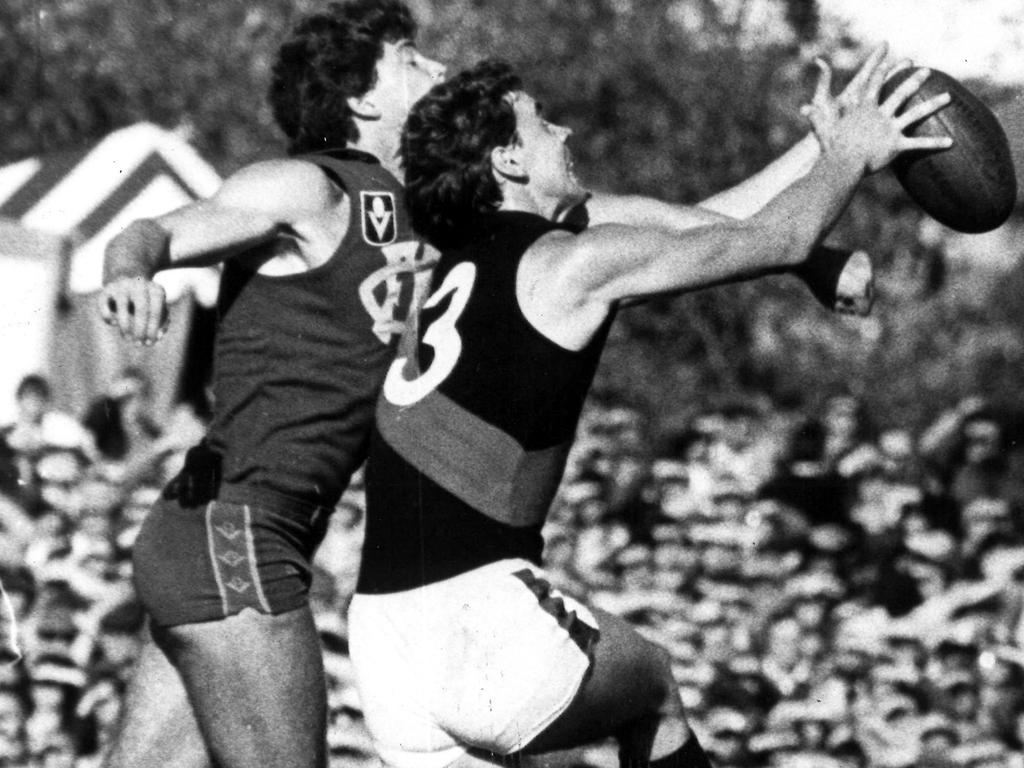 Paul Salmon marks in front of Gary Pert during his 1984 goal rampage.