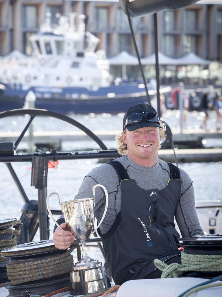 LawConnect Hobart born crew member Charlie Wyatt after the 2023 Rolex Sydney Hobart yacht race. Picture: Chris Kidd