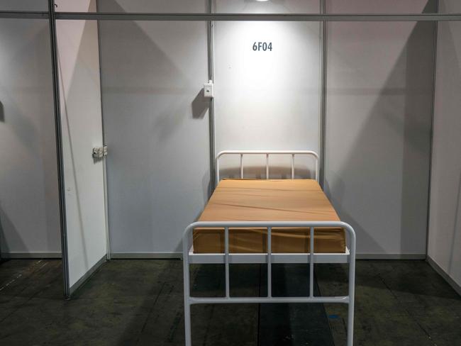 A bed is seen at the COVID-19 coronavirus treatment facilities at the NASREC Expo Centre in Johannesburg, South Africa. Africa is desperately behind in the global race for coronavirus equipment. Picture: AFP