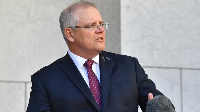 Prime Minister Scott Morrison speaks to the media. Picture: AAP.