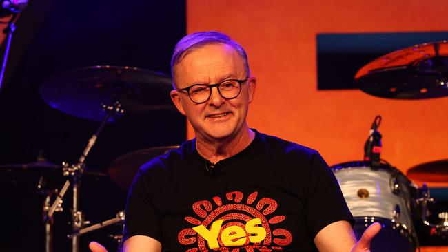 Prime Minister of Australia Anthony Albanese speaks on stage at The West Says Yes event.