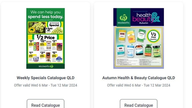 Woolworths' online catalogue was not updated on Monday night, with eagle-eyed shoppers pointing out the omission to the grocery giant on Monday. Picture: Supplied