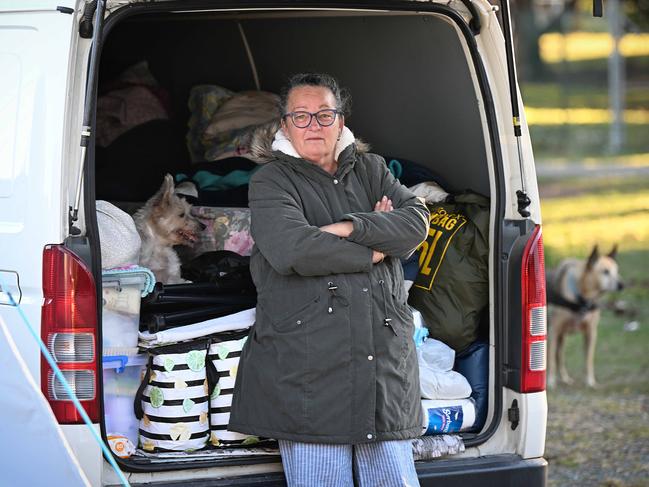 Tracey Wilkinson, 59, is one of the 40-odd homeless people at Pine Rivers Showgrounds. Picture: Lyndon Mechielsen