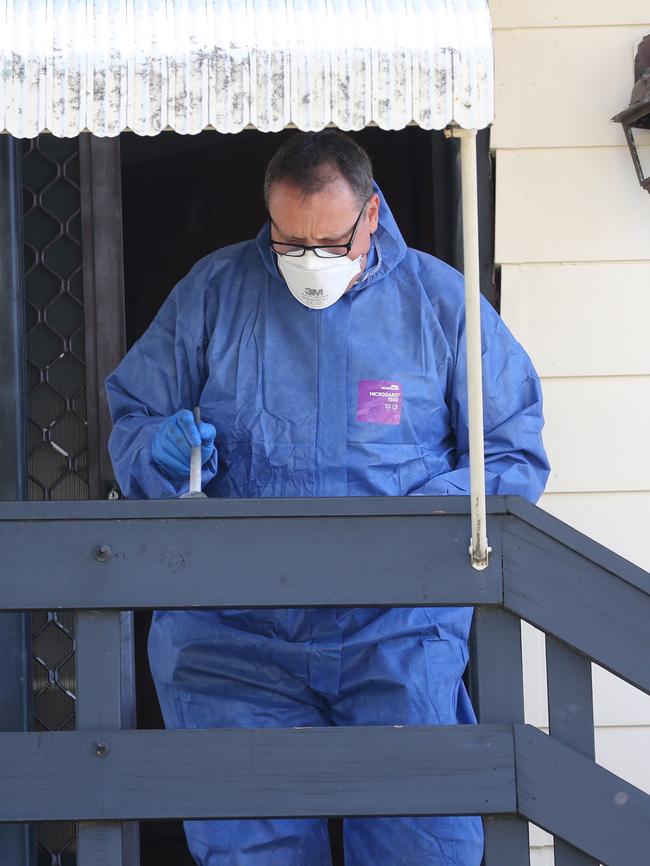 Police forensics at the Wyongah home. Picture: John Grainger