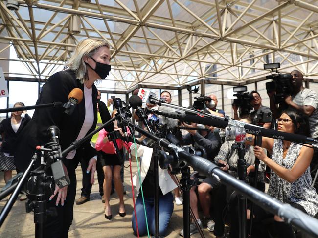 Shelley Luther addresses supporters after her release.