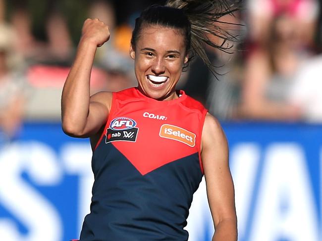 AFLW : Melb v Freo Aliesha Newman celebrates a second term goal Picture:Wayne Ludbey