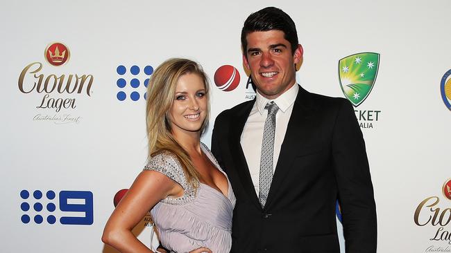 Moises Henriques and Krista Thomas on the red carpet of the 2014 Allan Border medal. Picture: Brett Costello