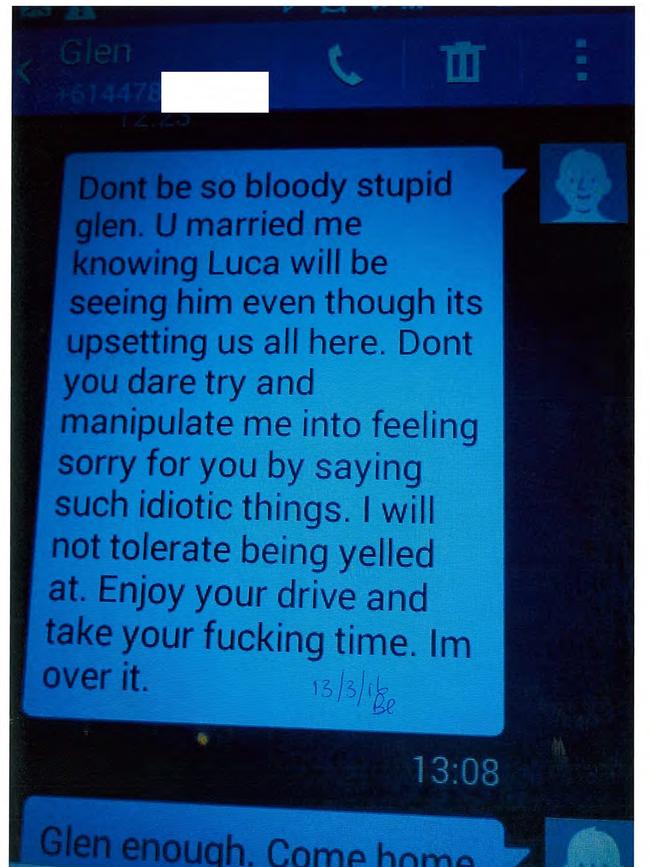 Text messages between Ms Edmunds and her husband Glen Cassidy.