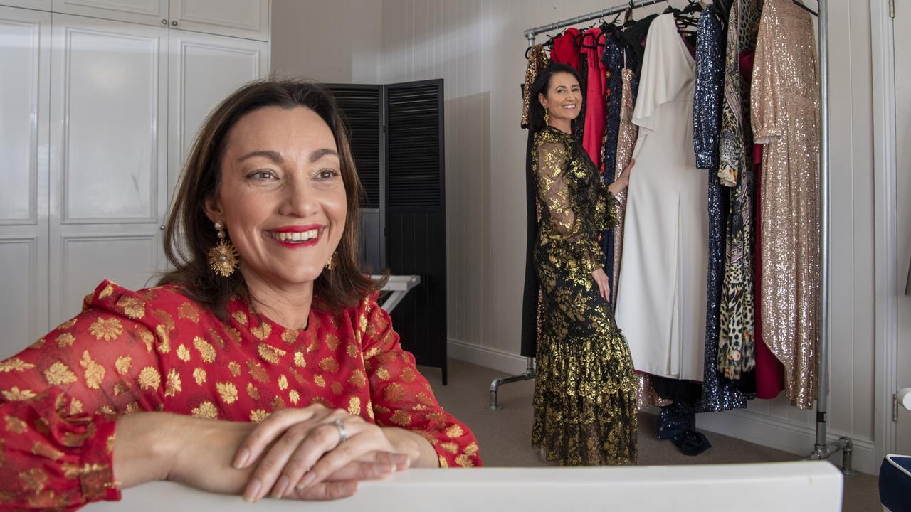 Louise Hamilton ( left ) and Veronique Anderson. Dress Circle Collection offers designer clothing for hire. Wednesday, June 16, 2021. Picture: Nev Madsen.