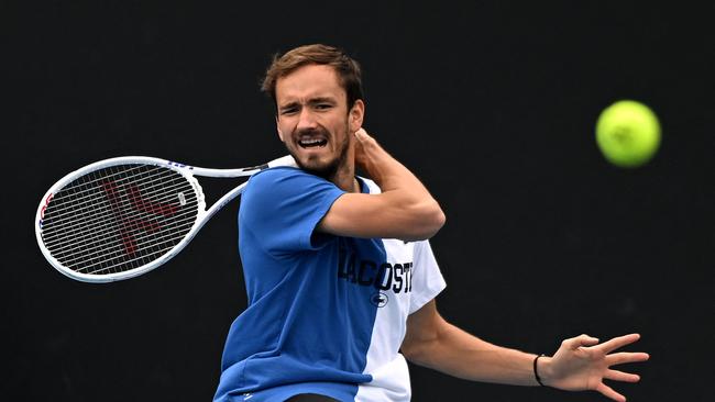 Russia's Daniil Medvedev at a training session ahead of the men's singles semi-final. Picture: AFP