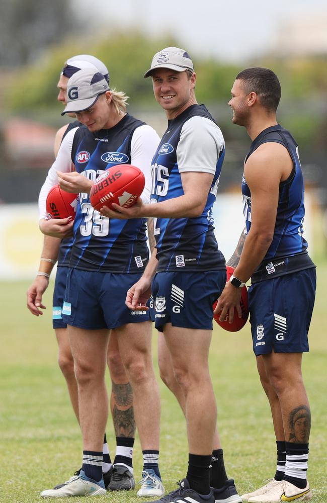 Mitch Duncan (middle) is working through a calf complaint. Picture: Alan Barber