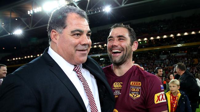 Mal Meninga and Cameron Smith after winning Origin game three in 2015. Picture: Adam Head