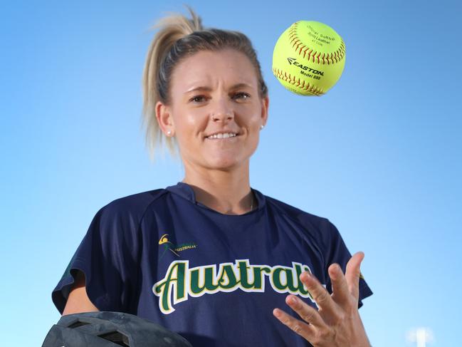 Belinda White - Aust softballer - Arrangements for Olympic qualification, have just been announced this week. At West Beach, 29 March 2018. (AAP Image/Dean Martin)