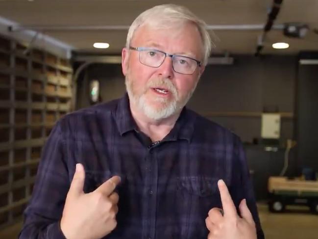 Kevin Rudd playing handball in his garage. Twitter 27.9.20