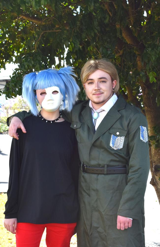 First time Toowoomba cosplayer Khaleesi Andrews dressed as Sal Fisher from the adventure game Sally Face, and her big brother Alexander Andrews dressed as Jean from the Japanese manga Attack in Titan